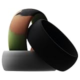 Aven Mens Silicone Wedding Ring - 3 Rings Pack - 8.7mm Wide(2mm Thick)-Black, Navy blue, Camo, Red, Aqua, Gray,