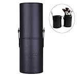 Makeup Brush Holder Organizer Large Pu Leather Cosmetic Make Up Cup Holder Travel Case(Black)