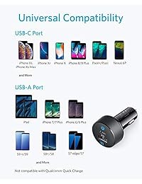 Anker - Cargador de auto USB C, 30 W, 2 puertos tipo C compactos, con 18 W de carga y 12 W de potencia, PowerDrive PD 2 con Led para iPad Pro (2018), iPhone XS Max XR X 8 7, Pixel 3 2 XL y más