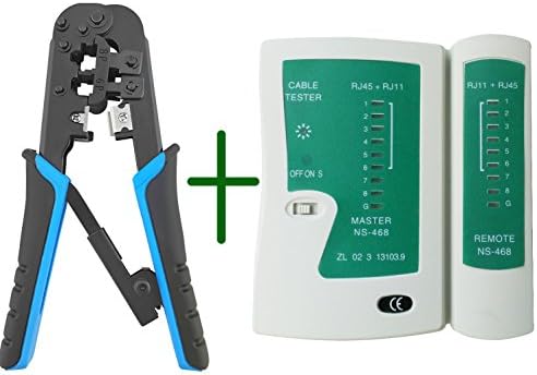 QMSSIC network repair tool Network Lan Cable Tester &amp; Ethernet Crimper/Stripper/Cutter of RJ45 RJ11 RJ12 CAT5 CAT 6 UTP (Crimper&amp;Cable Tester)