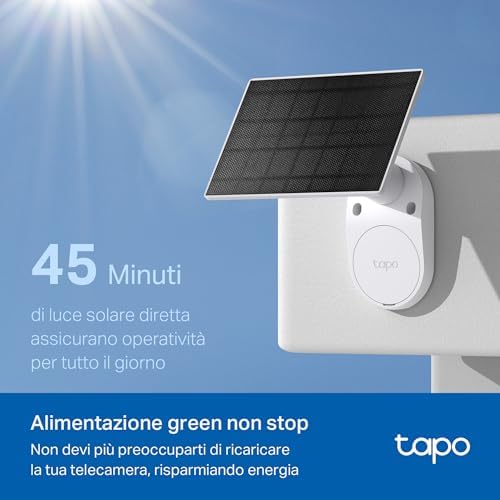 C410 KIT Telecamera WiFi Esterno ad Energia Solare, 2K 3MP, Batteria 6400mAh fino a 180 Giorni dopo una Singola Carica, Visione Notturna a Colori, Allarme Con Rilevamento del Movimento, IP65