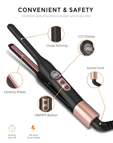 UMIGA Mini Pencil Hair Straightener, Travel Straighteners, 2-in-1 Straightener & Curler, Travel-Size with 4 Adjustable Temperatures,Portable Lightweight Design for Short Hair & Beards