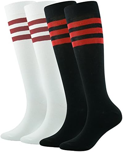 Soccer Socks, SUTTOS Unisex Cotton Knee High Triple Stripe Football Team Socks Athletic Tube Sock 2-10 Pairs