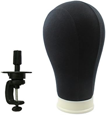 20" Black Canvas Block Head Millinery &amp; Lace Wigs Hats Mannequin W Clamp