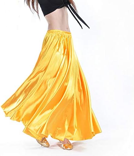 CHARMGIRL Women’s Belly Dance Skirt, High Waist Big Pendulum Satin Long Skirt Stage Costume Dress