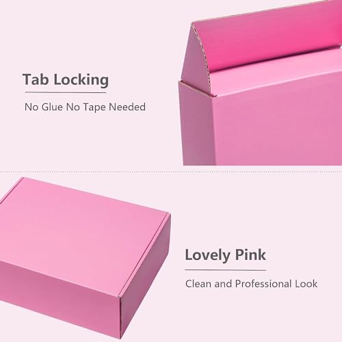 Small Shipping Boxes, 6x6x2 Inches 25 Pack Pink Corrugated Cardboard Mailing Box for Small Business, Cute Tab Locking Literature Mailer for Packing Jewelry Ornament Gift Craft Packaging Supplier