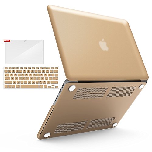 iBenzer Basic Soft-Touch Series Plastic Hard Case, Keyboard Cover, Screen Protector for Apple Previous Generation MacBook Pro 13-inch 13'' with Retina Display A1425/1502, Gold