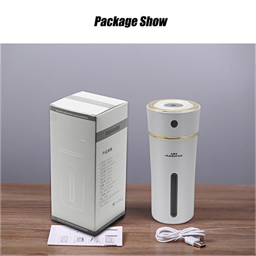 Rechargeable Cool Mist Humidifier White - Azmall 300ml Car Humidifier Portable Cup Humidifier for Car Home Office Baby Living Room Office Yoga with Automatic Shut off, Night Light Function