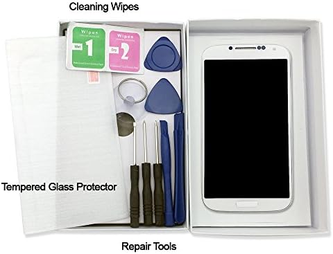 for Samsung Galaxy S4 I9500 i9505 i9506 I337 Adjustable Brightness LCD Touch Screen Digitizer Assembly with Frame and Free Tempered Glass Protector and Repair Tool Kits (White)