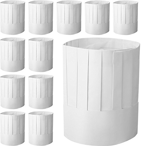 WILLBOND 12 Pcs Chef Hat Set 9 Inch Disposable Paper Chef Tall Hats