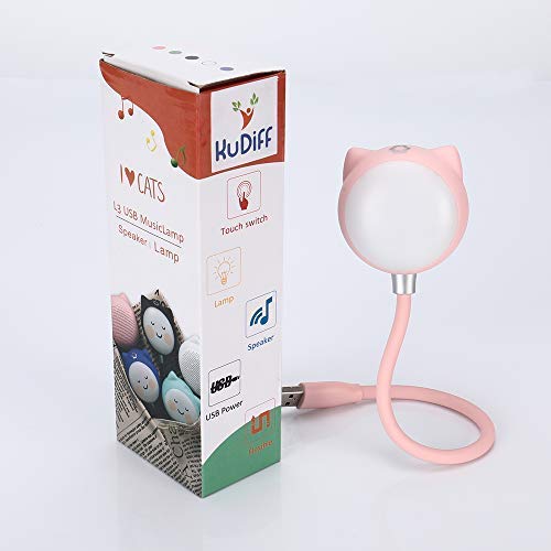 KuDiff Desk Lamp with USB Charging Port Built in Bluetooth Speaker Touch Sensitive Dimmable Brightness & 2 Color Mode, Creative Reading Lamp with Bluetooth Music Night Light Flexible USB Goose Neck