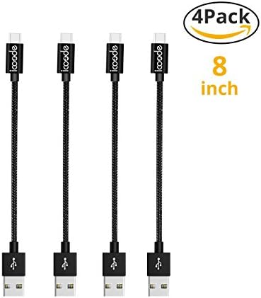 USB Type C Short Cable, iCoode 4 Pack 8 inch Nylon Braided Fast Charging Data Sync Charger Cord for Charging Station,Samsung Galaxy Note 8 S8 S8 Plus,LG V30 G6 G5 V20,Google Pixel, Moto Z2, Nintendo S