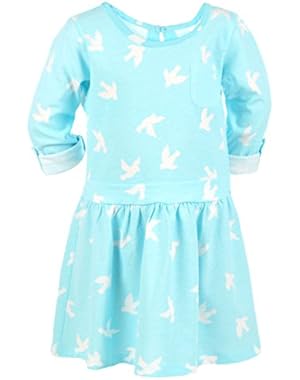 Little Girls 3/4 Sleeve Print Dress (Toddler, Aqua)