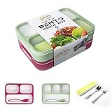Leakproof Bento Lunch Box Container For Kids and Adult –2 Leakproof Containers with 3 and 4 Compartments–1 Tableware Set(Stainless Steel spoon and fork)–BPA Free Microwave and Dishwasher Safe