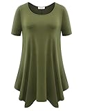 BELAROI Womens Basic Solid Loose Fit Short Sleeve Tunic T Shirt (1X, Army Green)