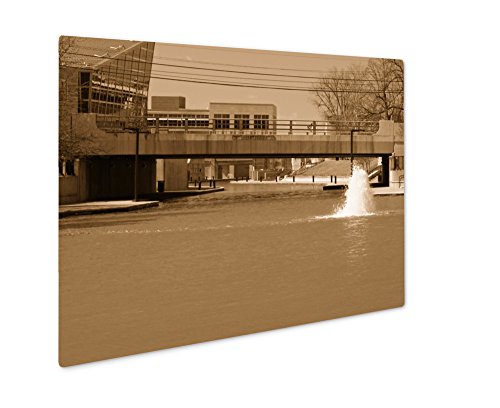 Ashley Giclee Green Dyed Canal Water Under The West Street Bridge, Wall Art Photo Print On Metal Panel, Sepia, 24x30, Floating Frame, AG6415855
