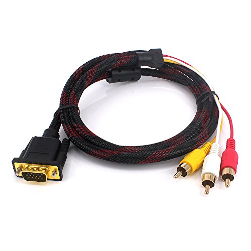 Yeworth 3RCA to VGA Cable, 5ft/1.5m Nylon Fiber Braided 3RCA Male to VGA Male Video Component Converter Adapter Cable Gold Plated for TV Monitor Projector - Thumbnail 2