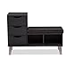 Baxton Studio Arielle Modern Contemporary Wood 3 Drawer Shoe Storage Padded Leatherette Seating Bench with Two Open Shelves, Dark Brown