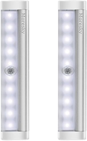 LED Closet Light Motion Sensor Night Lights, Moresky 10 LED Bulbs USB Rechargeable Wireless Stick-on Anywhere Portable Magnetic Security Light for Closets, Cabinet, Wardrobe, Stairway (2 packs, White)