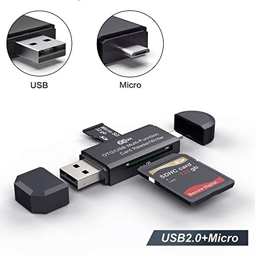 Micro USB OTG to USB 2.0 Adapter; SD/Micro SD Card Reader with Standard USB Male & Micro USB Male Connector for Smartphones/Tablets with OTG Function