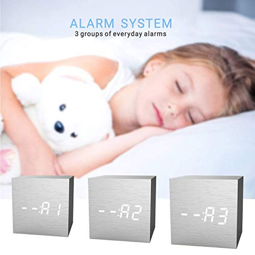 image for Digital Alarm Clock, Micar LED Light Mini Modern Cube Desk Alarm Clock