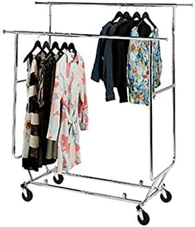 Chrome Finish Double-rail Fold up Clothing Rack 50¼”w X 24"d X 56-65" H