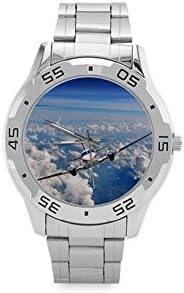 Cool Airplane Pattern Men's Stainless Steel Analog Watch,Watch Face Diameter: 1.5"