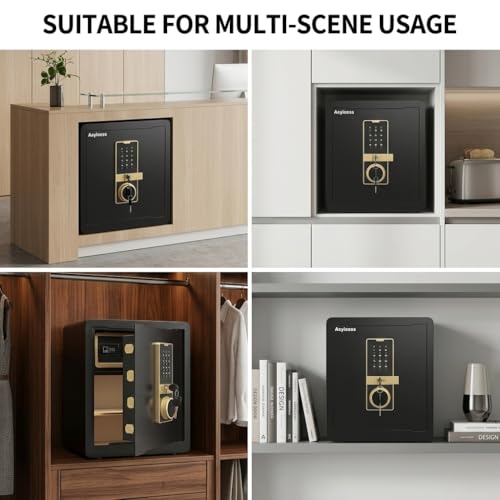 Asylosss 53L Home Safe with Hidden Code Drawer, 3-Layer Storage & Adjustable Shelf, Heavy Steel Multipoint Bolts, Triple Access, Dual Alarm, Wall Mountable – for Cash, Jewelry, Documents