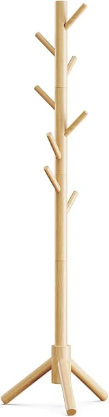 Pipishell Adjustable Wooden Coat Rack 4 Sections 8 Hooks Free Standing Tree view 8