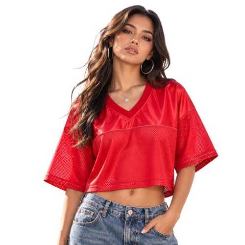 Cropped Jersey for Women Y2k Going Out Tops Sexy Baby Tees Red at Amazon