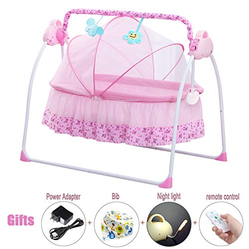 CBBAY Electric Cradle for Baby ,Automatic Baby Basket Electric Rocking Multi-Function Baby Swing Cradle Bed with Music (Pink) - Thumbnail 7