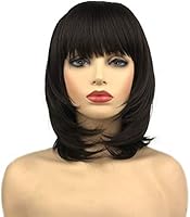 Aimole Women Synthetic Wig Medium Length Straight Hair Flat Bangs
