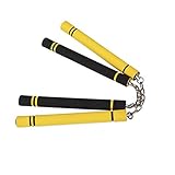 Jaswass Foam Rubber Safety Training Nunchucks with Steel Swivel Chain (Yellow + Black)