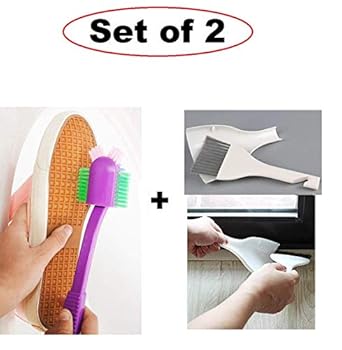 Lukzer Cleaning Set (2 Pcs) - 1 Pc Kitchen Broom with Dustpan + 1 Pc Cleaning Shoe Brush