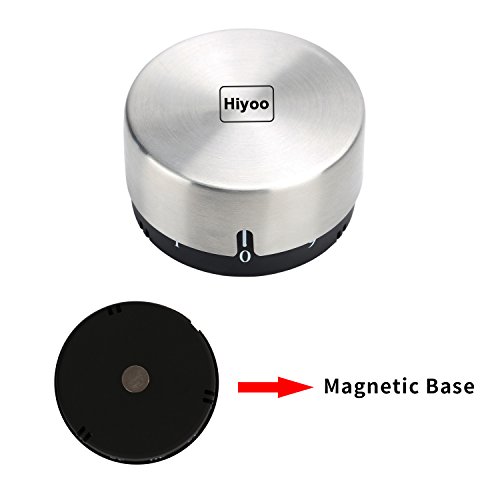 image for Hiyoo Mechanical Kitchen Timer Manual Stainless Steel Magnetic Timer w
