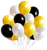Elecrainbow 100 Pack 12 Inch 3.2 g/pc Thicken Round Pearlescent Latex Party Balloons for Party Decorations, White/Black/Gold Assorted