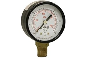 Winters PEM Series Steel Dual Scale Economical All Purpose Pressure Gauge with Brass Internals, 0-30 psi/kpa, 2" Dial Display