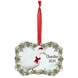 White Domestic Duck Christmas Ornament 2024