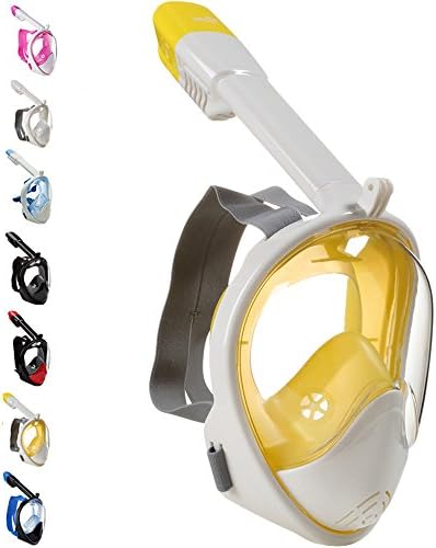 Full Face Snorkel Mask 180°GoPro Compatible Snorkel Masks Adult Recreation Mask Snorkel Set Yellow L/XL