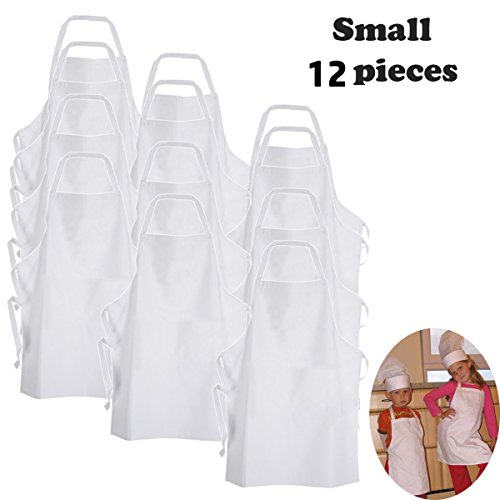 White fabric kids’chef apron to decorate with marker, paint, iron on or embroidery (S: 1-3 Years, 12-pc pack)