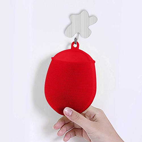 Silicone Cleaning Brush Dish Washing Sponge Scrubber Kitchen Cleaning Antibacterial Tool (Red, A)