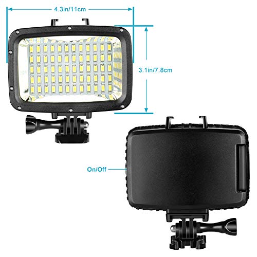 Neewer Underwater Lights Dive Light 60 LED Dimmable Waterproof LED Video Light 131feet/40m for GoPro Hero 6 5 4 Hero Session Canon Nikon Pentax and Other Action and DSLR Cameras (Battery Included) - Thumbnail 2