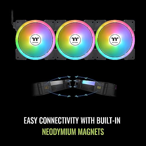 Thermaltake SWAFAN EX 12 ARGB PC Cooling Fan, 3-Fan pcak, 500~2000 RPM, Magnetic Connection, Reversable Blades, sync with MB RGB Software, CL-F167-PL12SW-A, 120mm, Black