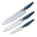 Ayesha Curry Cutlery Japanese Stainless Steel Knife Cooking Knives Set with Sheaths, 8 Inch Chef Knife, 6 Inch Utility Knife, 3.5 Inch Paring Knife, Twilight Teal Blue
