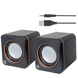 Manhattan USB Powered Stereo Speaker System – Small Size – with Volume Control & 3.5 mm Aux Audio Plug to Connect to…