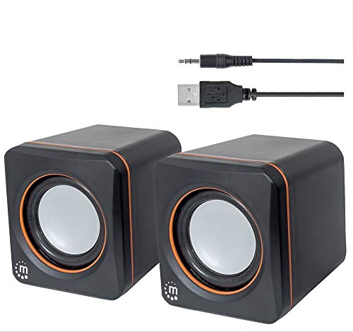 Manhattan USB Powered Stereo Speaker System - Small Size - with Volume Control & 3.5 mm Aux Audio Plug to Connect to…