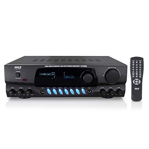 Pyle 200W Home Audio Power Amplifier – Stereo Receiver w/ AM FM Tuner, 2 Microphone Input w/ Echo for Karaoke, Great Addition to Your Home Entertainment Speaker System – PT260A (Renewed)