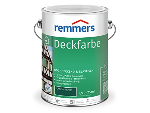 Remmers Deckfarbe flaschengrün, 2,5 Liter, Deckfarbe für innen und außen, Wetterschutzfarbe viele Untergründe, hochdeckend, wetterfest