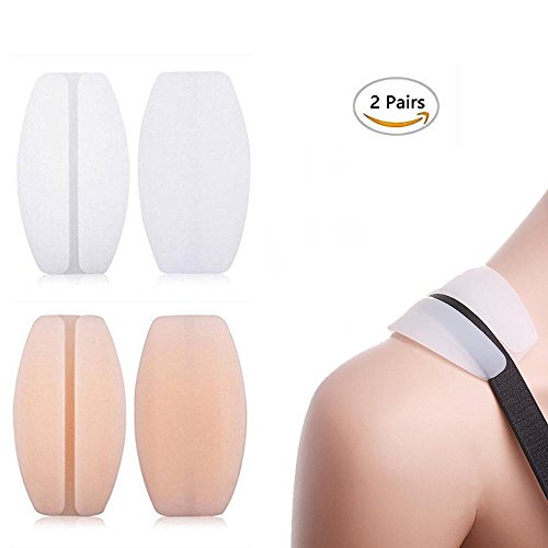 SUREMATE Silicone Bra Strap Cushions Soft Holder Non-Slip Shoulder Protectors Pads 2 Pairs … (White&Nude)