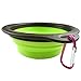 Pet Silicone Foldable Bowl - Retractable Travel Protable Water Bottle/Dish with a Metal Carabiner, Also Can Used as Flying Disc Toy for Dogs & Cats, Green